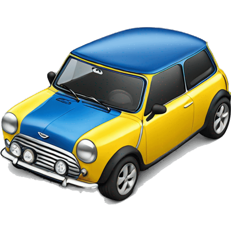 blue mini Cooper with yellow tri emoji