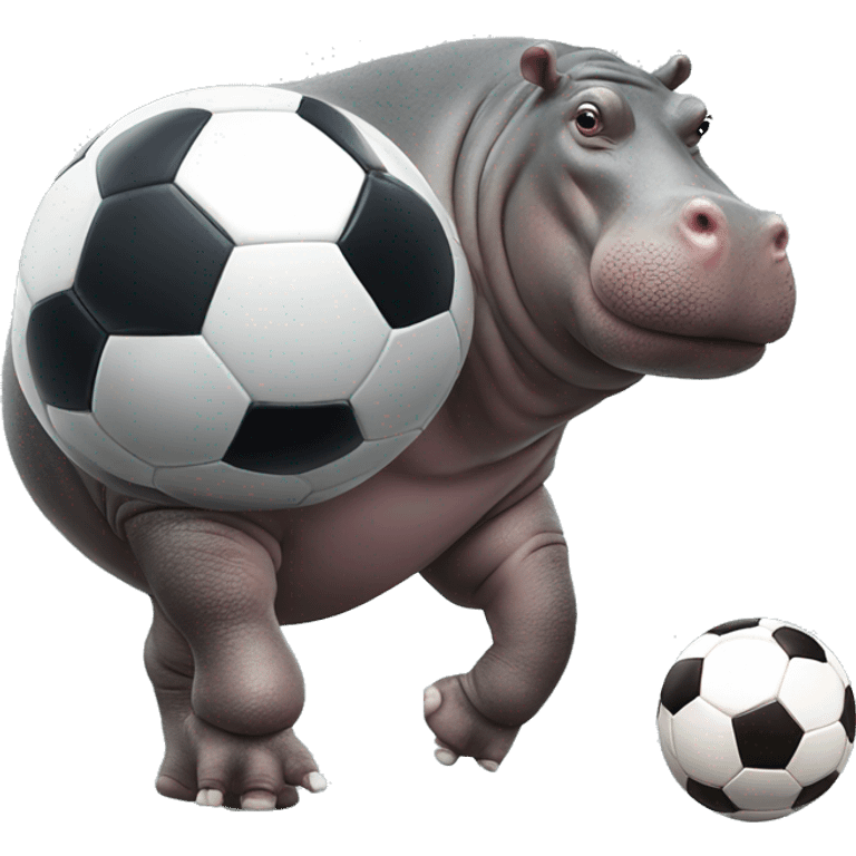 fat hippo as soccer player kick ball left leg emoji