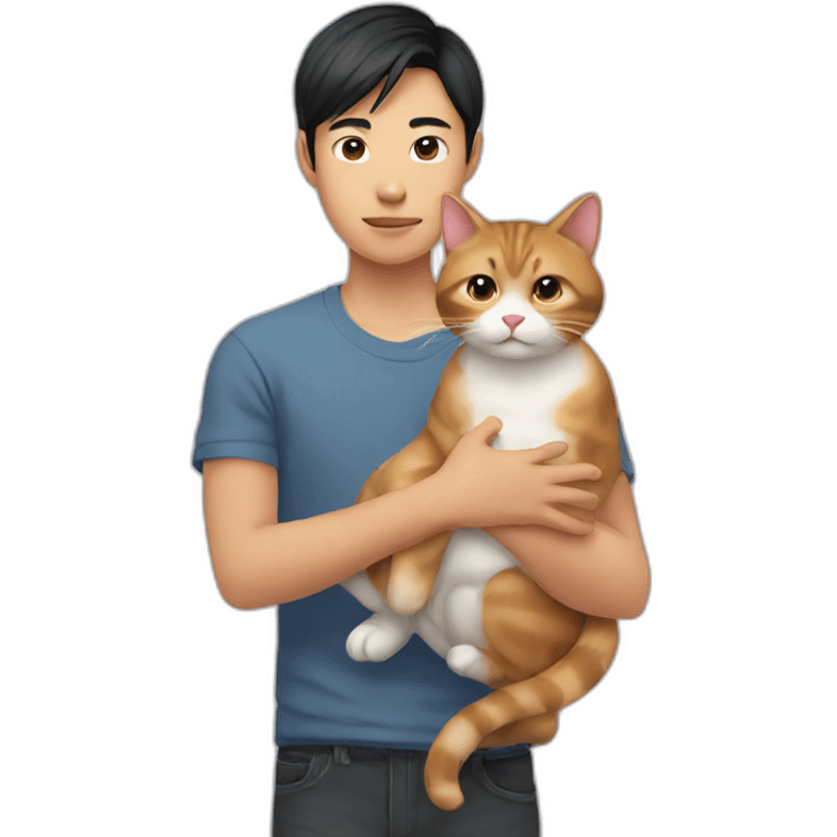 Young Asian man holding a cat in his arms emoji