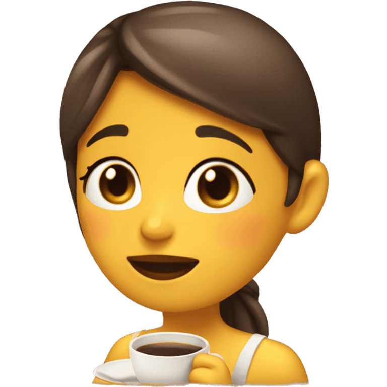 chica morena tomándose un cafe relajada y cute emoji