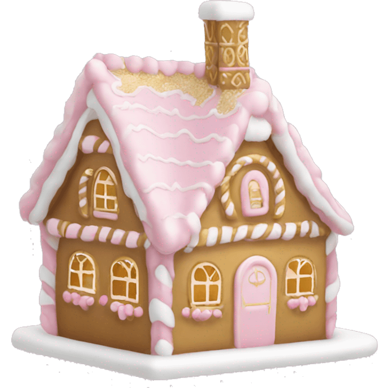 light pink and gold and white gingerbread house emoji