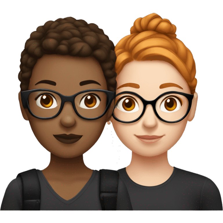 two couple girls, the first with brown hair and black round glasses, the other with short little ginger hair and a square black glasses emoji