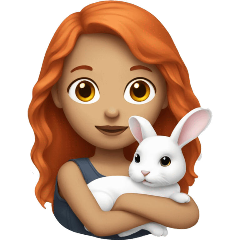 Red haired girl holding white bunny  emoji