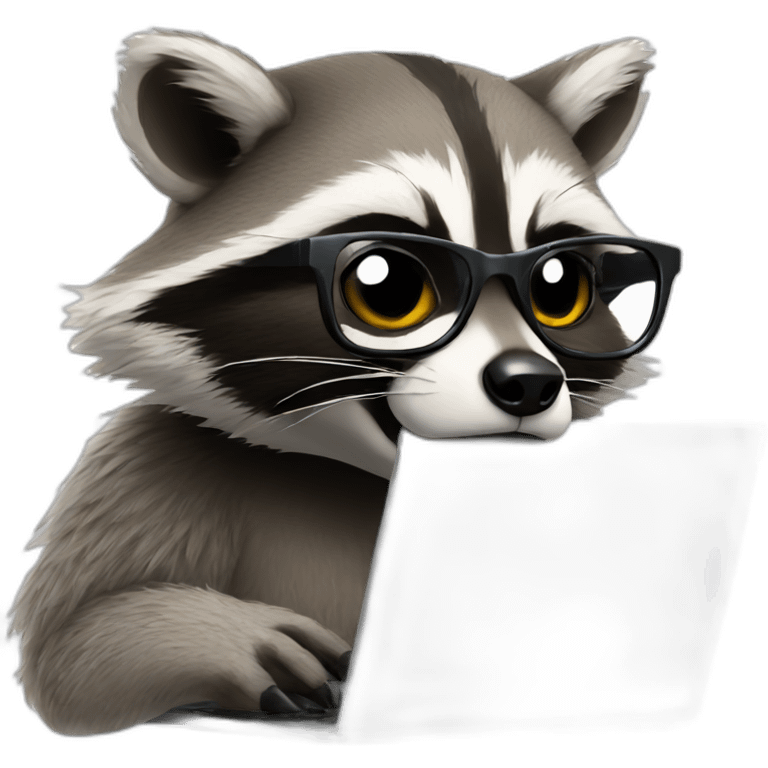 racoon wearing glasses programming on laptop emoji