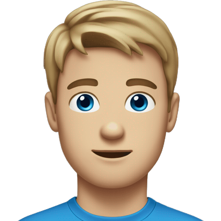 A 23 year old, white man, with short brown hair,   with blue eyes wearing a t-shirt. emoji