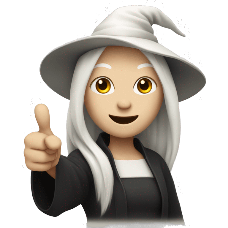 Witch with white skin and hair, thumbs up emoji