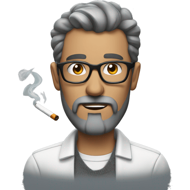 Man gray short beard glasses smoking cigarette emoji