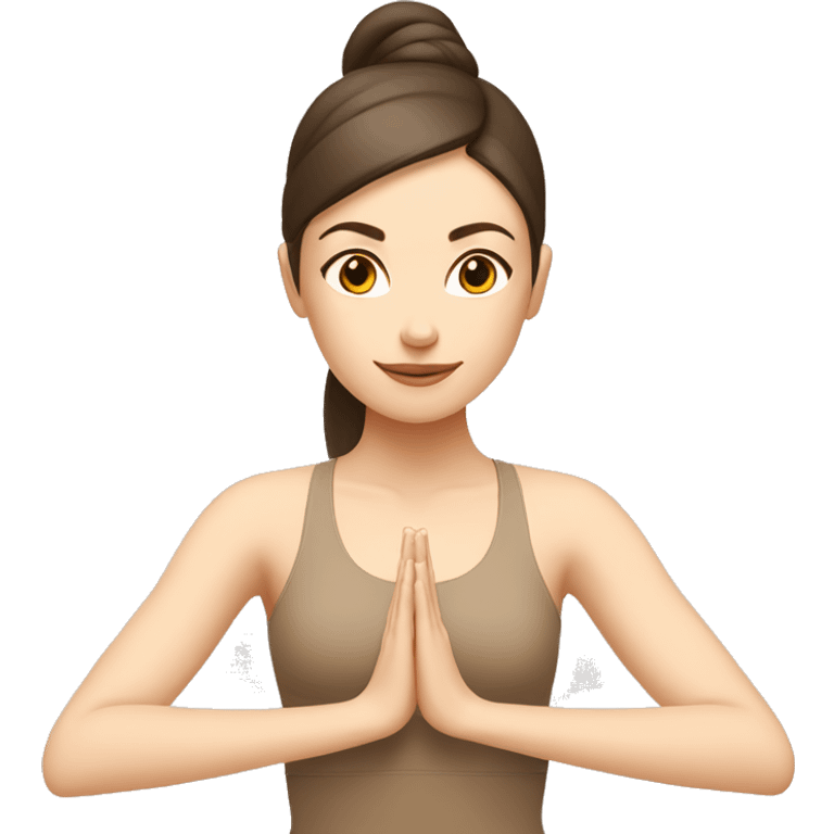 White Brunette Girl doing yoga in beige tones  emoji