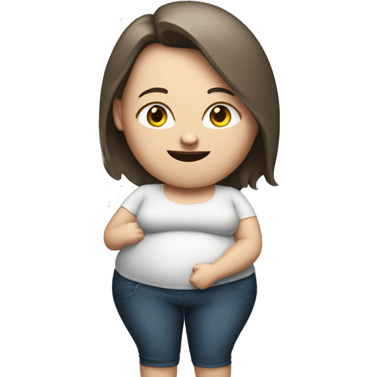 Obese white skinned brunette woman with large belly emoji