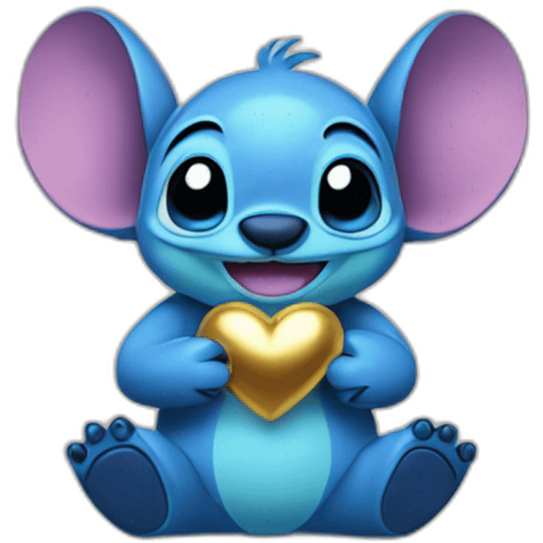 Stitch handing a gold heart emoji