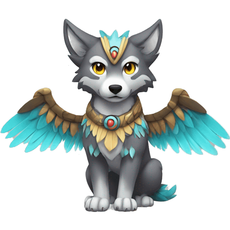 Kawaii Cute Winged Tribal Wolf-Pokémon full body emoji