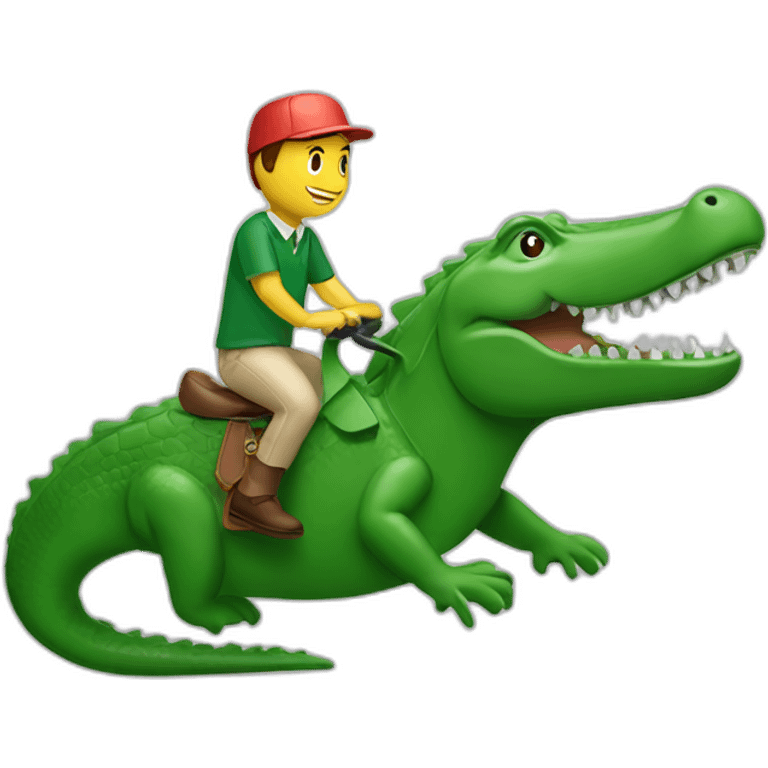 Guy using lacoste riding in crocodile emoji