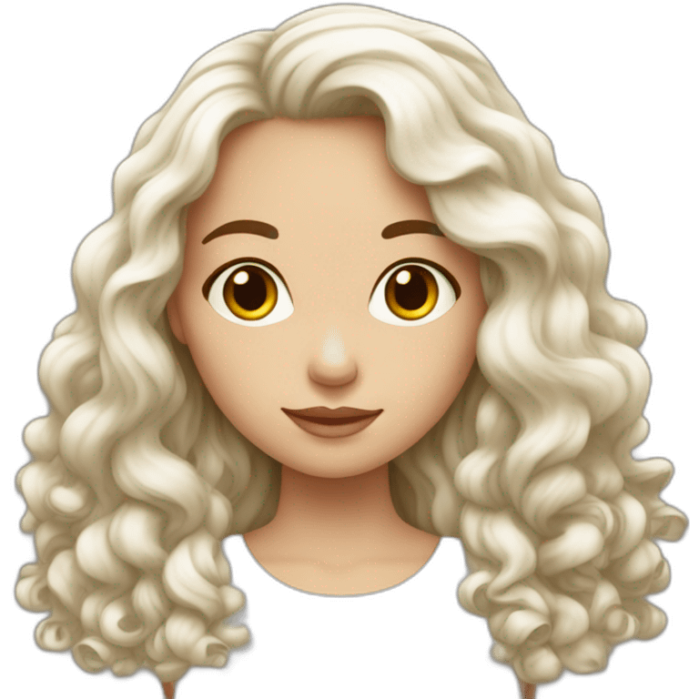 Fille blanche avec de long cheveux bouclés bruns  emoji