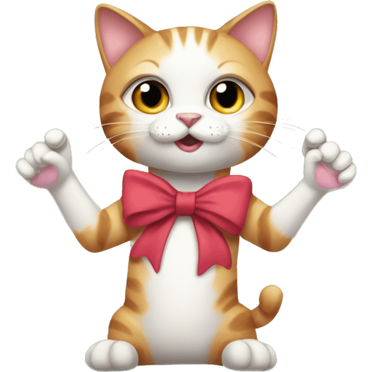 Cat with paws up and woth bows on eyars emoji