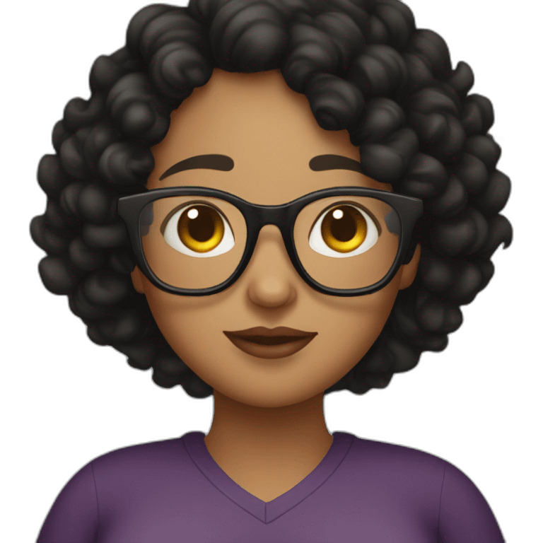 black curly haired pregnant lady with glasses emoji