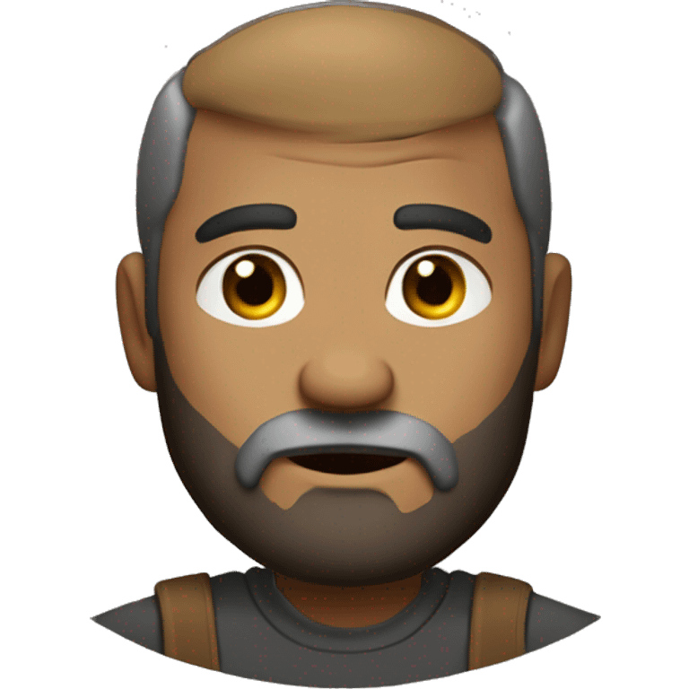 “Create an emoji of a person with a rugged appearance, wearing worn-out clothes and a beard. The character should have a neutral expression and simple details to convey a humble look.” emoji