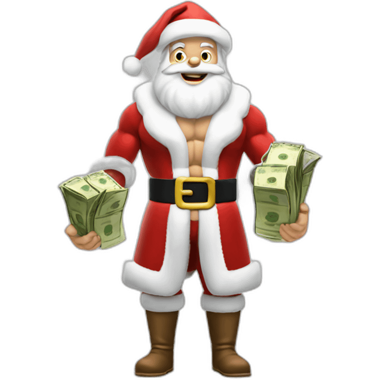 muscular santa claus with money emoji