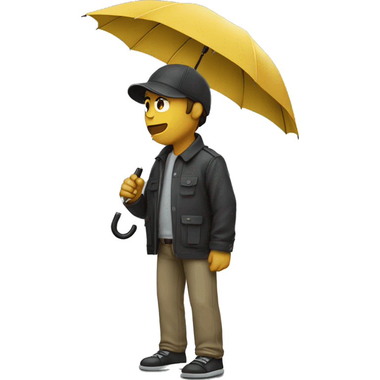 Guy standing against wall holding umbrella in rain  emoji