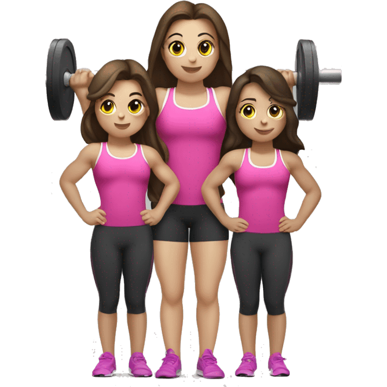 3 brunette girls doing weightlifting with a barbell emoji