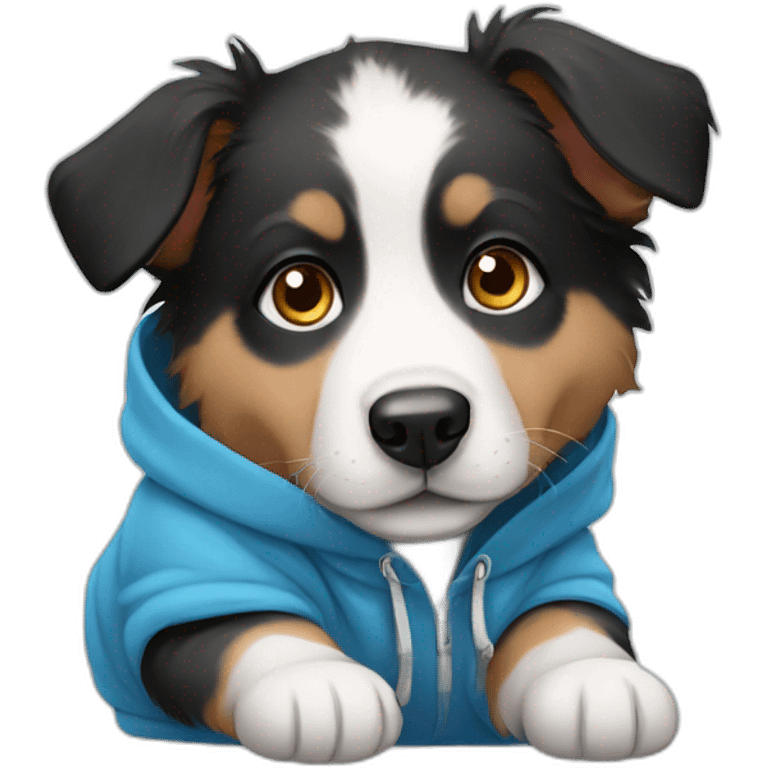 baby, dog, American Shepherd, with blue eyes, with a hoodie emoji