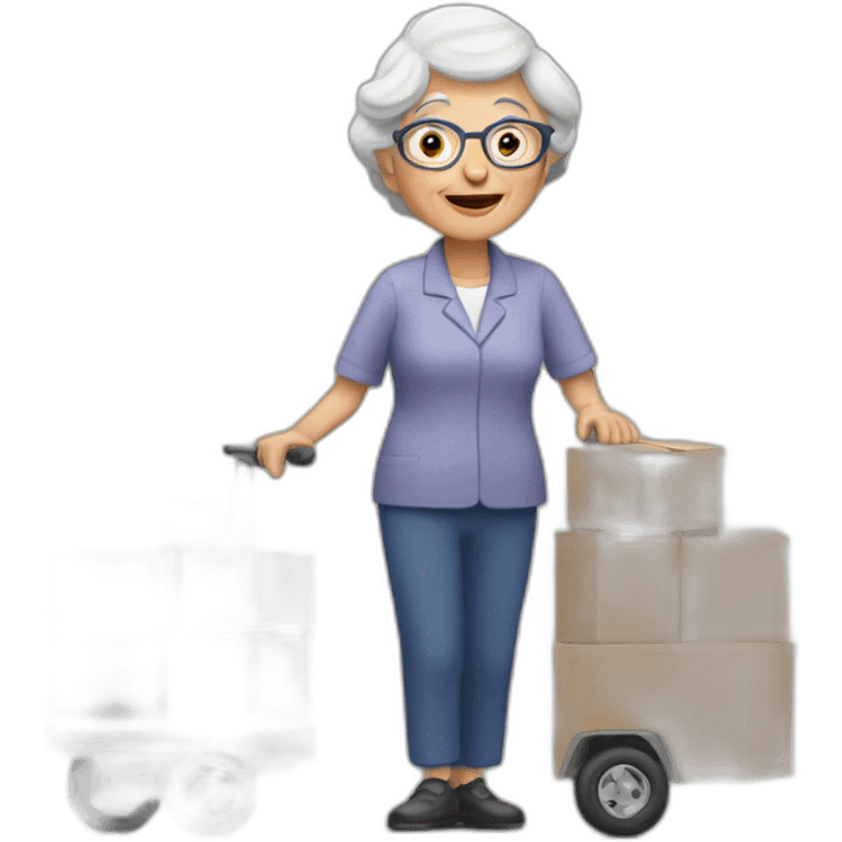 elderly woman making delivery emoji