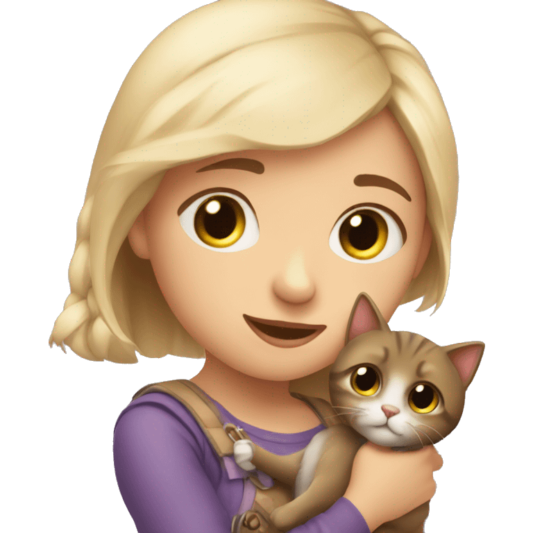 litle girl with her pet kity emoji