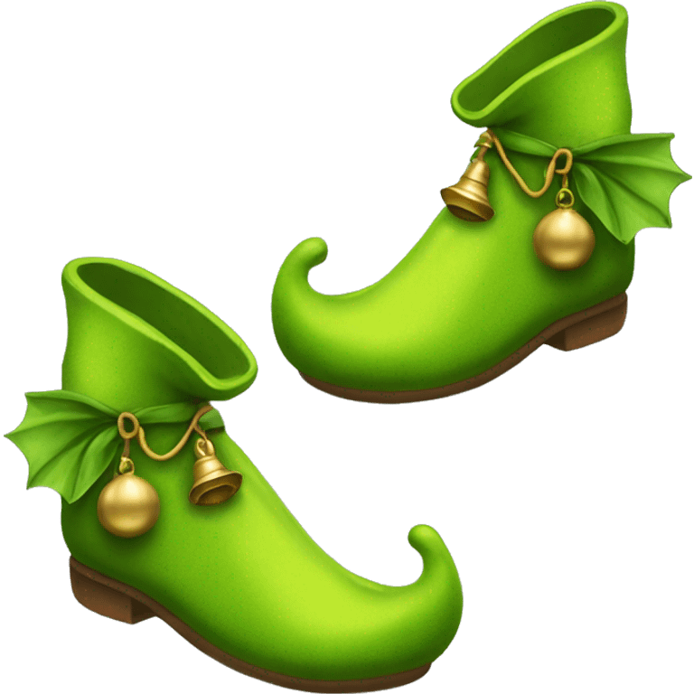 Realistic isolated chartreuse elf shoes with bells. emoji