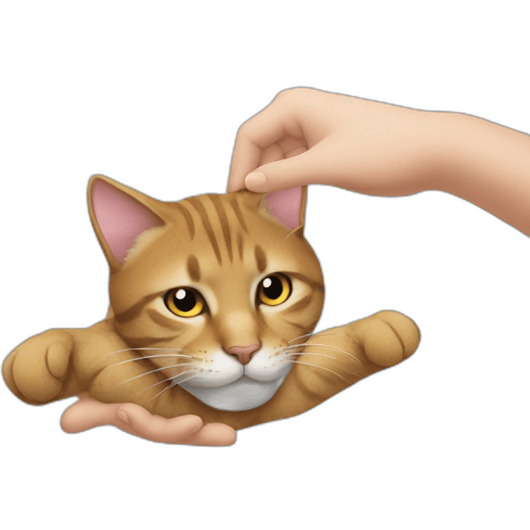 A hand caress the top of a cat head emoji