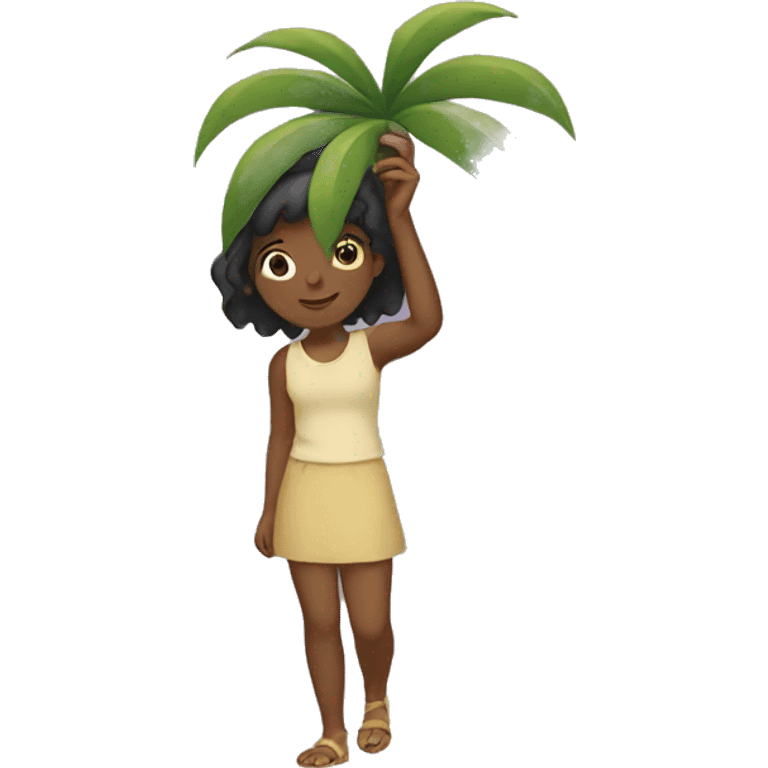 girl carrying small palm tree emoji