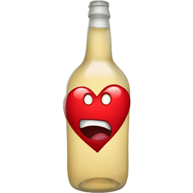 A red heart ❤️ with eyes, a mouth, and hands, tipsy and drunk, holding a bottle, looking wobbly and playful emoji