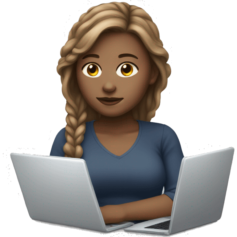 white skin girl with ligh brown hair workn on laptop emoji