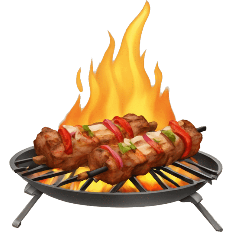 A TUKISH KEBAB MEAT SPIT COOKING IN A WOOD FIRE emoji