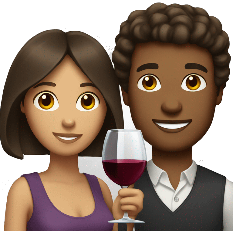 Brunette woman and light brown man drinking wine emoji