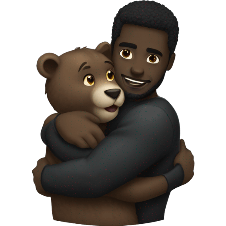 A black male panther hug a female bear. Make a emoji as a couple of them emoji