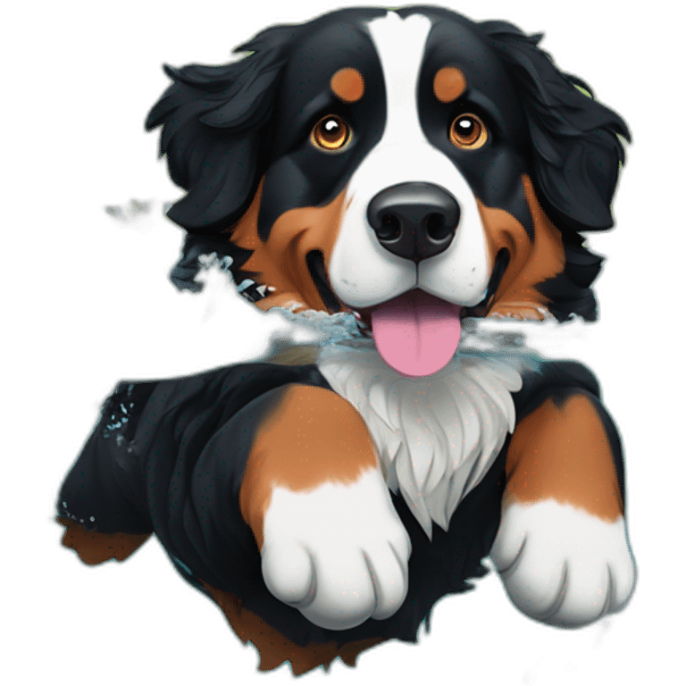 Bernese mountain dog swimming in fjord emoji