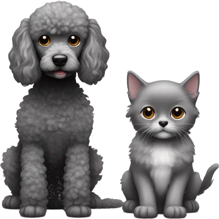 Grey poodle mix dog and black kitten emoji