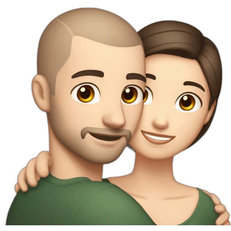 white skin Boyfriend with medium light buzzcut and short dark brown hair girlfriend hugging emoji