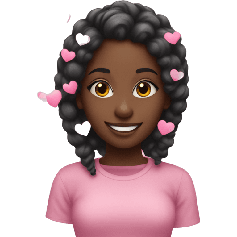 Black girl happy pink hearts around emoji