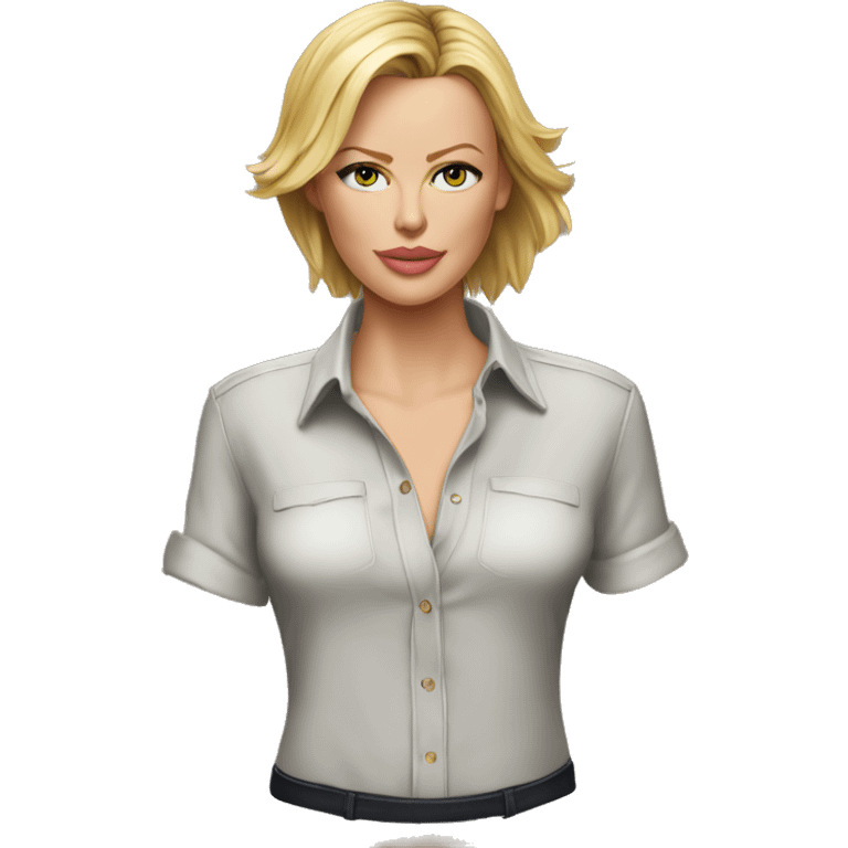 ultra realistic charlize theron wearing shirt emoji