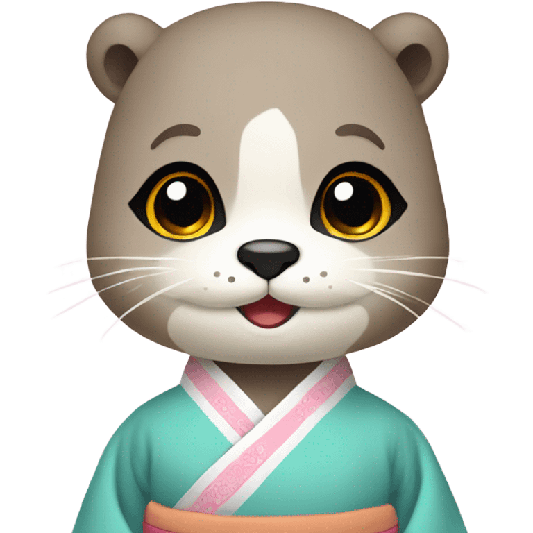 An otter face wear pastel-colored traditional Korean hanbok emoji