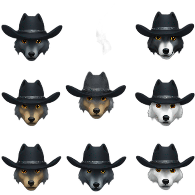 blue wolf, black cowboy hat, cowboy revolver emoji