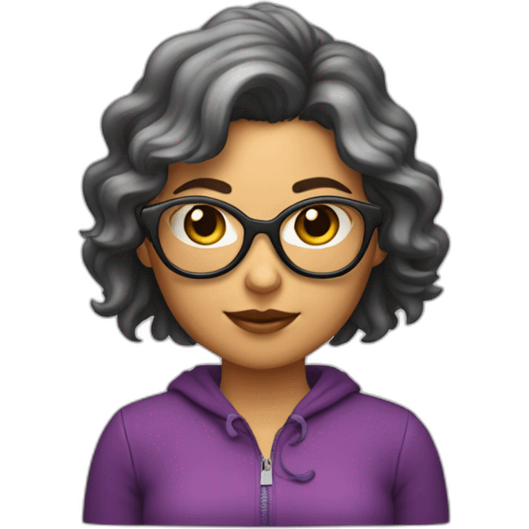 mujer con gafas pelo corto canoso con gato rayado emoji