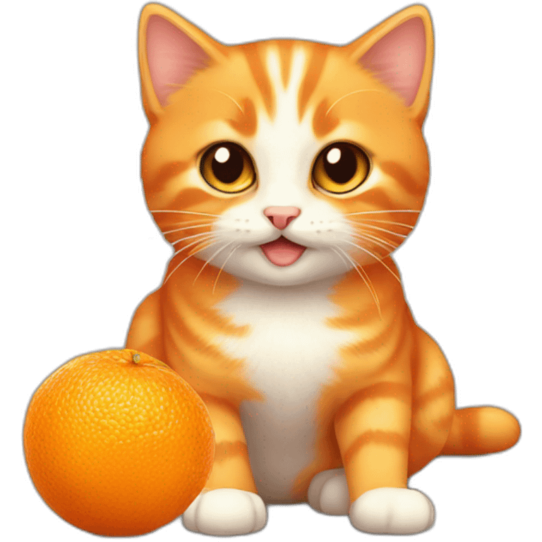 orange kittn playing with an orange, pixel style. emoji