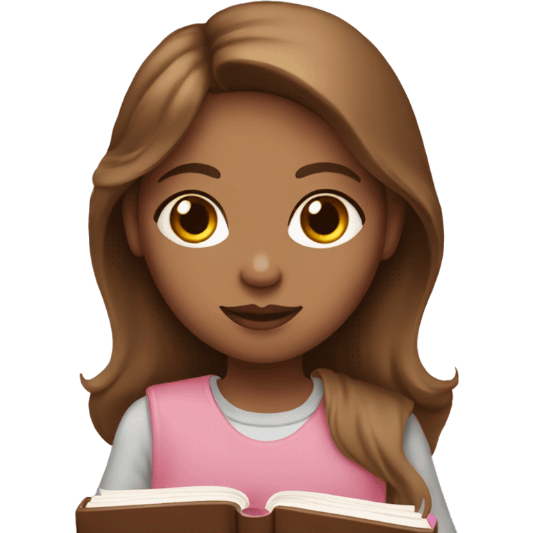 adult girl with light skin and long brown hair holding a closed baby pink book emoji