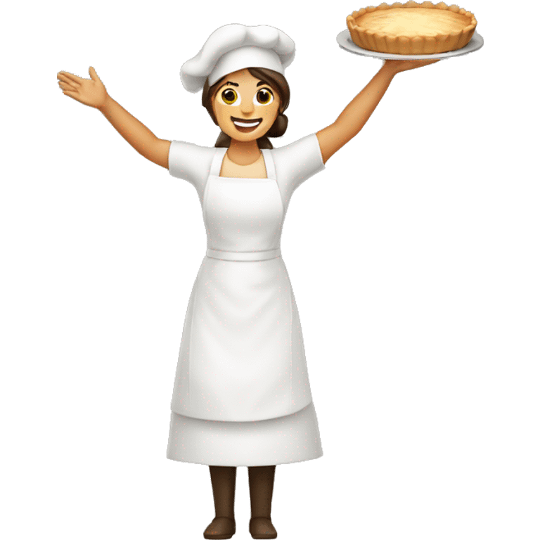 female baker with arms up like holding a pie emoji