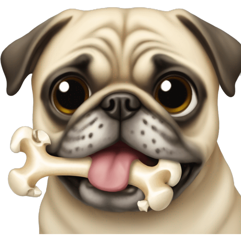 Pug with bone in mouth  emoji