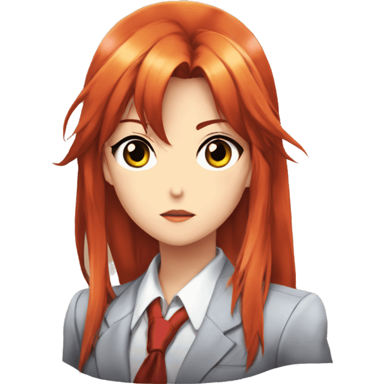 Asuka Langley Soryu in suit, mad expression emoji