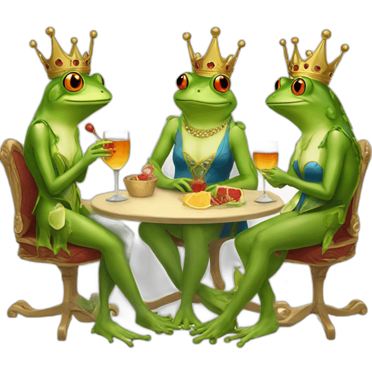 queen of frogs having an aperitif with two friends emoji