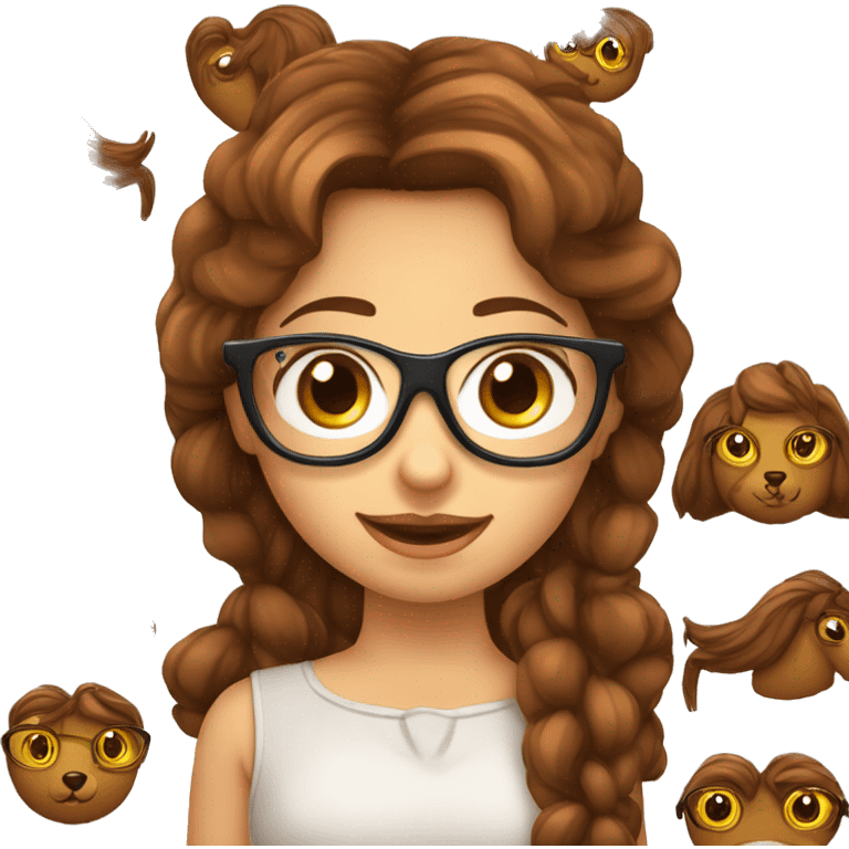 Fille chevaux marrons ondulés peau metisse lunettes transparentes coeur rouje sur les yeux  emoji