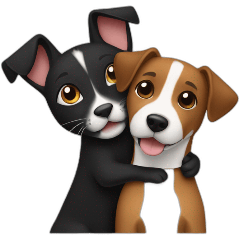 Black tabby cat and brown Jack Russell dog hugging emoji